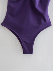 Casual Bodycon Knit Hollow Out Asymmetrical Knotted Bodysuit