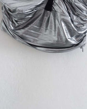 Metallic Color One Shoulder Knotted Sexy Blouse
 Short shirt with pleated side zipper