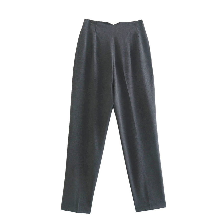 Women Fashion Front Welt Pockets Seam Detail Pants Vintage High Waist Zipper Fly Female Ankle Trousers Mujer P1