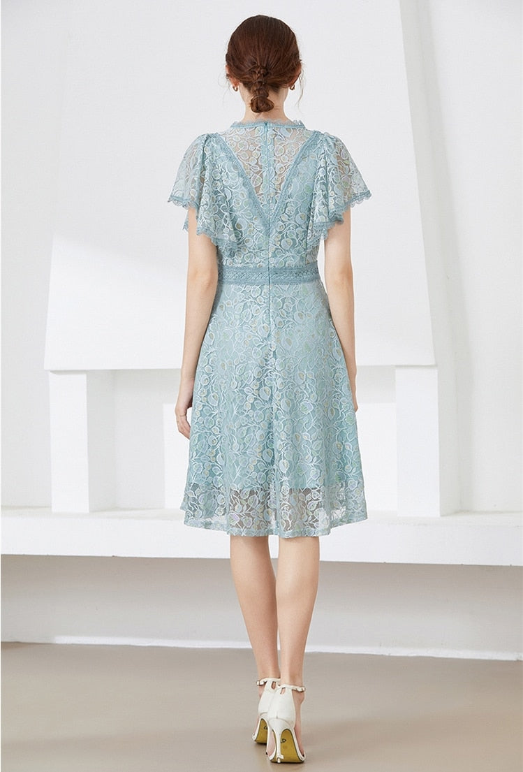 High quality multi color vintage designer flared elegant lace dress
