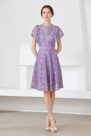 High quality multi color vintage designer flared elegant lace dress