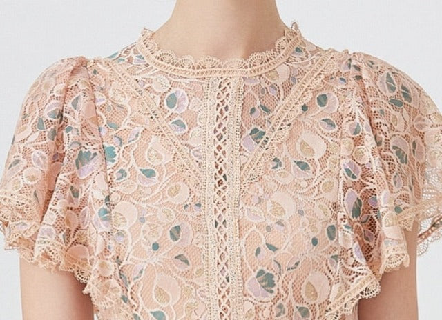 High quality multi color vintage designer flared elegant lace dress