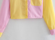 Short Striped Print Blouses with Pocket