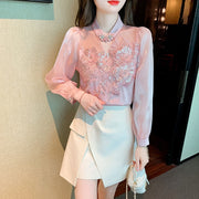 High quality loose beaded embroidery vintage elegant blouses