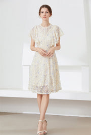 High quality multi color vintage designer flared elegant lace dress