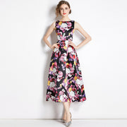 High Quality Midi Floral Print Sleeveless Round Neck Dress