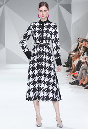 Elegant print long dress with long sleeves and high quality elastic waist