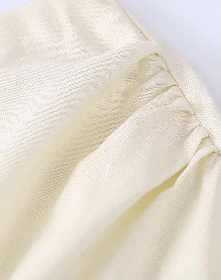 Casual Linen Skirt with Side Pleats and Irregular Hem