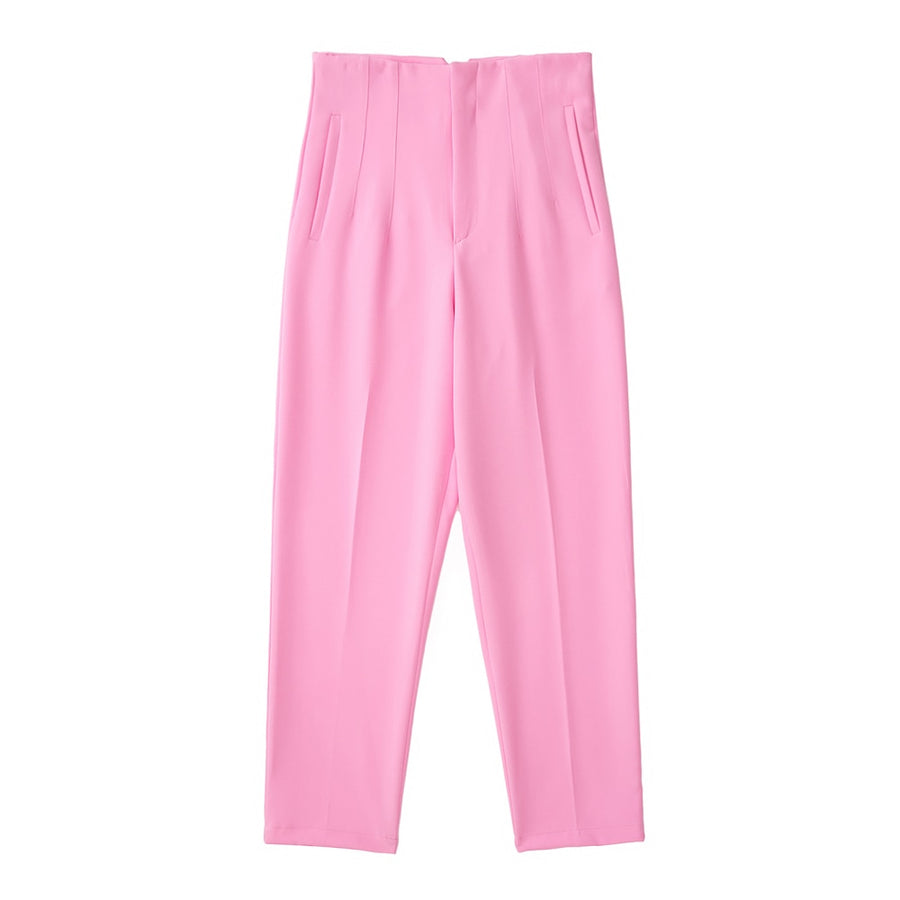 Women Fashion Front Welt Pockets Seam Detail Pants Vintage High Waist Zipper Fly Female Ankle Trousers Mujer P1