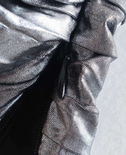 Metallic Color One Shoulder Knotted Sexy Blouse
 Short shirt with pleated side zipper