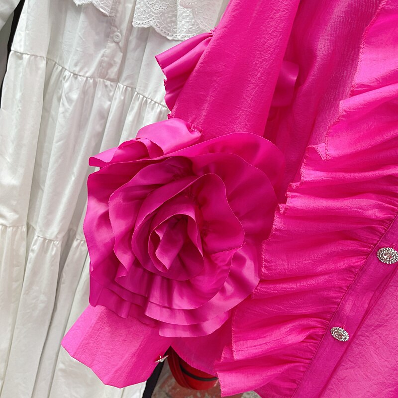 Sweet Ruffled 3D Flower Sleeve Drill Shirt