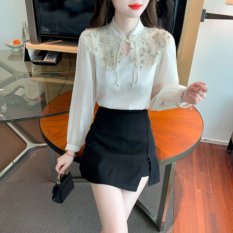 High Quality Casual Elegant 3D Embroidery Vintage Blouses