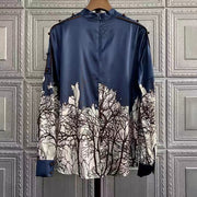 High Quality Stand Collar Long Sleeve Silk Shirt