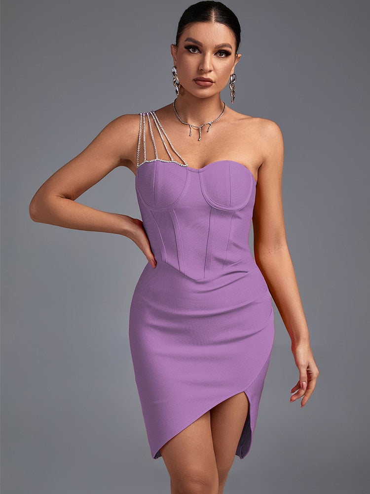 Elegant Sexy Draped One Shoulder Bodycon Bandage Dress