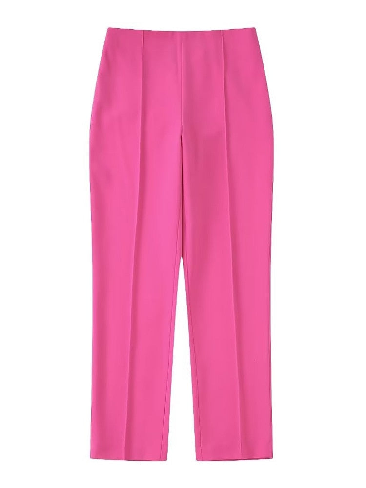 Two Piece Sets Straight Feather Jacket+High Waist Side Zipper Ankle Length Pants