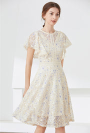 High quality multi color vintage designer flared elegant lace dress