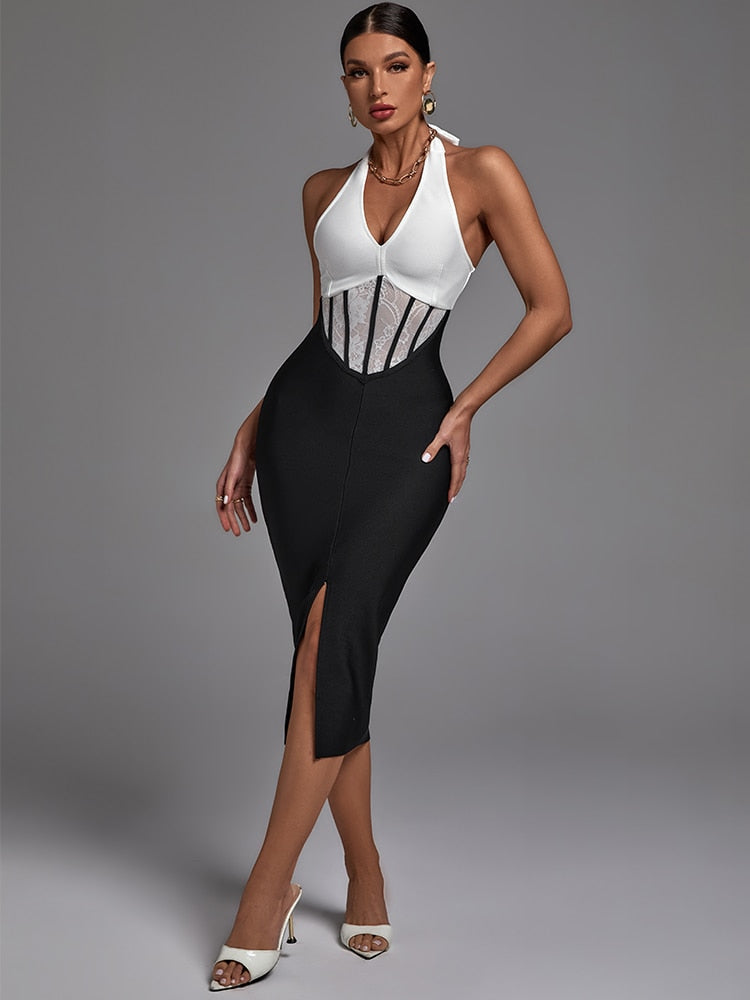 Bandage dress with lace and open back
