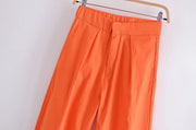 Candy Color Front Pleats Zipper High Waist Straight Pants