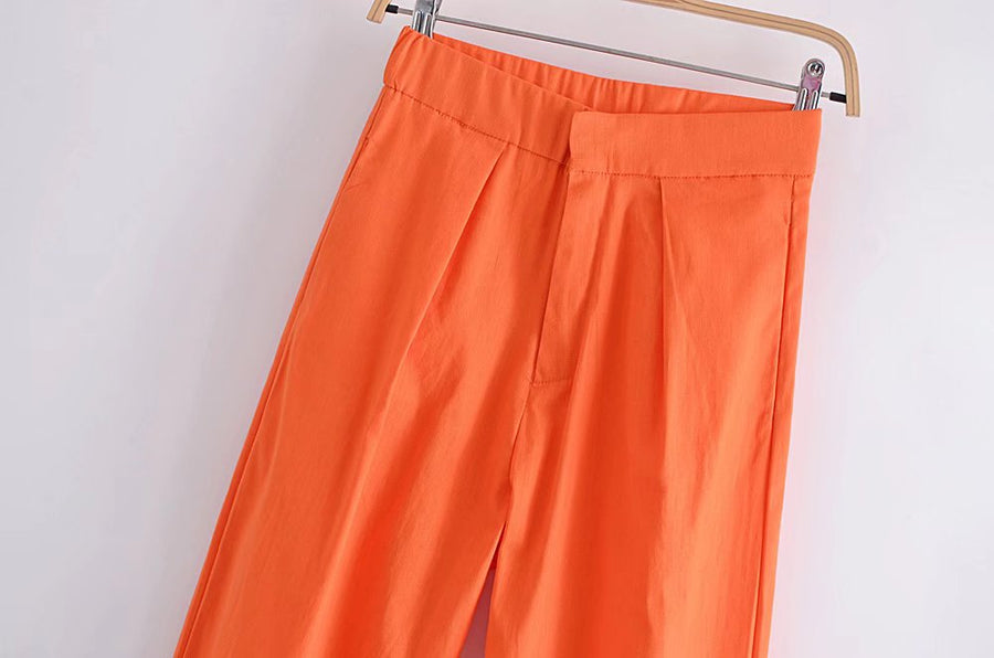 Candy Color Front Pleats Zipper High Waist Straight Pants