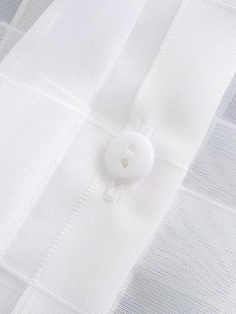 Plaid Organza Feather Decoration Women Short Shirts Summer Female Long Sleeve Blouse Smock Loose Tops Blusas LUJIA ALAN B503