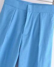Candy Color Front Pleats Zipper High Waist Straight Pants