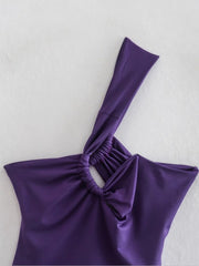 Casual Bodycon Knit Hollow Out Asymmetrical Knotted Bodysuit