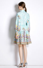 Loose Turtleneck Dress Single Breasted Lantern Long Sleeves With High Quality Belt