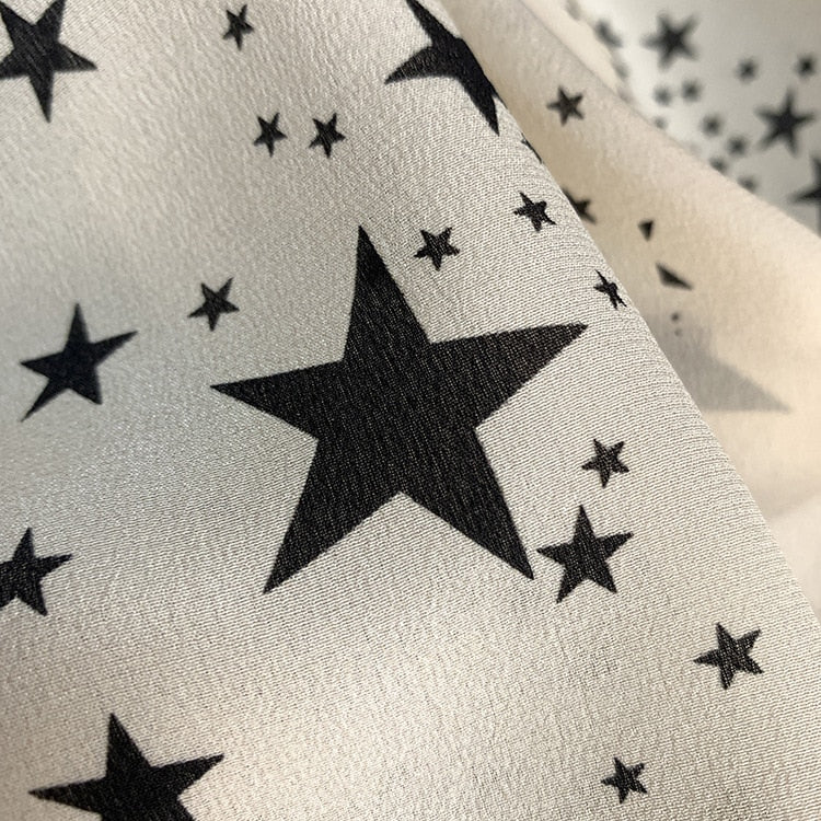 High-end long-sleeved silk shirt with high-quality satin star print