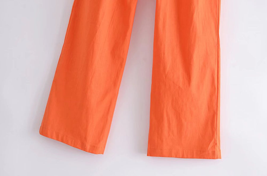 Candy Color Front Pleats Zipper High Waist Straight Pants