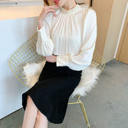 High Quality Elegant Vintage Loose Beaded Long Sleeve Chiffon Blouse