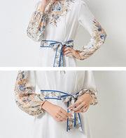 High Quality Floral Print Long Sleeve Elegant High Waist Maxi Dress