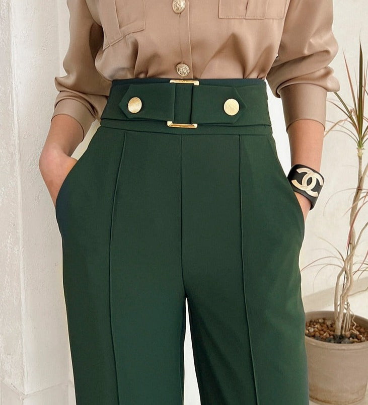 High Quality 2 Pieces Suits Elegant Long Sleeve Shirts + High Waist Pants