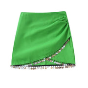 Casual Linen Skirt with Side Pleats and Irregular Hem