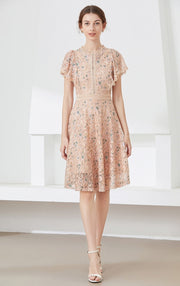 High quality multi color vintage designer flared elegant lace dress