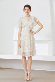 High quality multi color vintage designer flared elegant lace dress