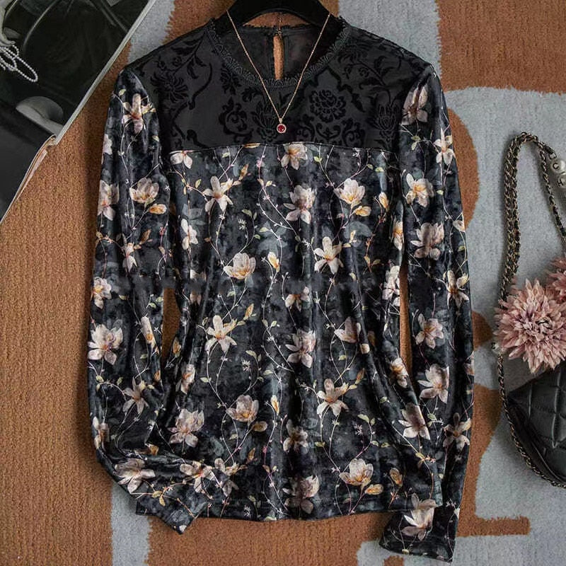 high quality floral print long sleeve shirt