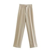 Pants With Darts  Wear Straight Pants Vintage High Waist Zipper Fly Female Trousers