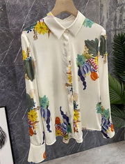 High quality vintage designer print long sleeve silk shirt