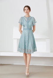 High quality multi color vintage designer flared elegant lace dress