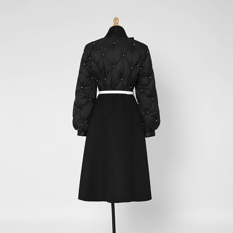 High Quality Elegant Bowknot Thick Stitching Wool Long Trench Coat Jacket