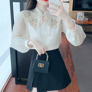 High Quality Casual Elegant 3D Embroidery Vintage Blouses