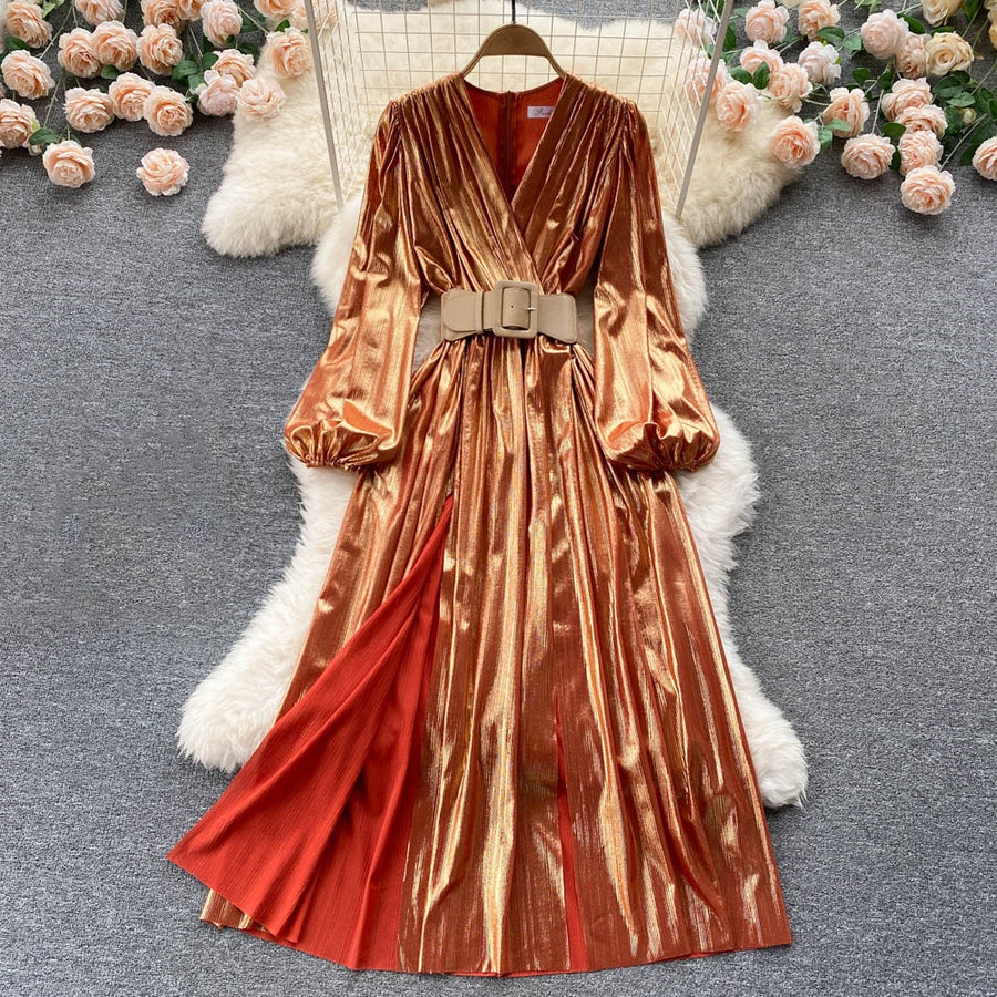 High Quality Various Colors Sexy Elegant Lantern Sleeve Long Dresses