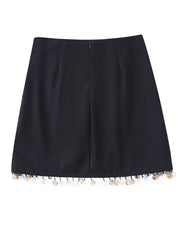 Casual Linen Skirt with Side Pleats and Irregular Hem
