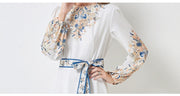 High Quality Floral Print Long Sleeve Elegant High Waist Maxi Dress