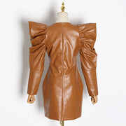 Vintage Dress For Female V Neck Puff High Waist