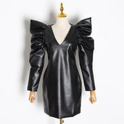 Vintage Dress For Female V Neck Puff High Waist