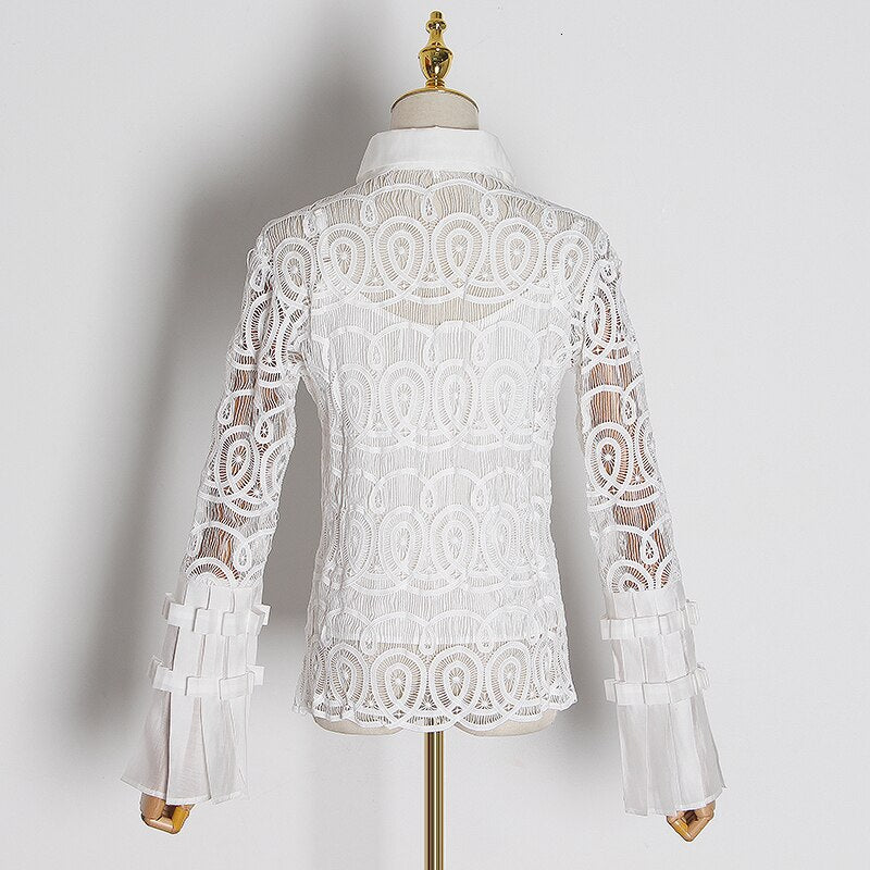 Vintage Hollow Out Perspective Lace Blouses