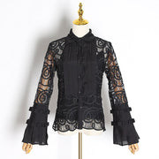 Vintage Hollow Out Perspective Lace Blouses