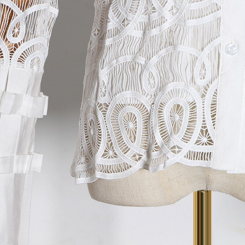 Vintage Hollow Out Perspective Lace Blouses