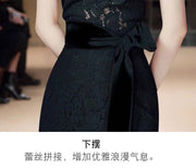 Vestido Vintage ajustado para mujer, vestido negro liso con tirantes finos sin tirantes de encaje Imperio, vestido de fiesta elegante con cinturón